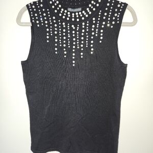 NWT Adrianna Papell Black Embellished Sleeveless Tank Sweater